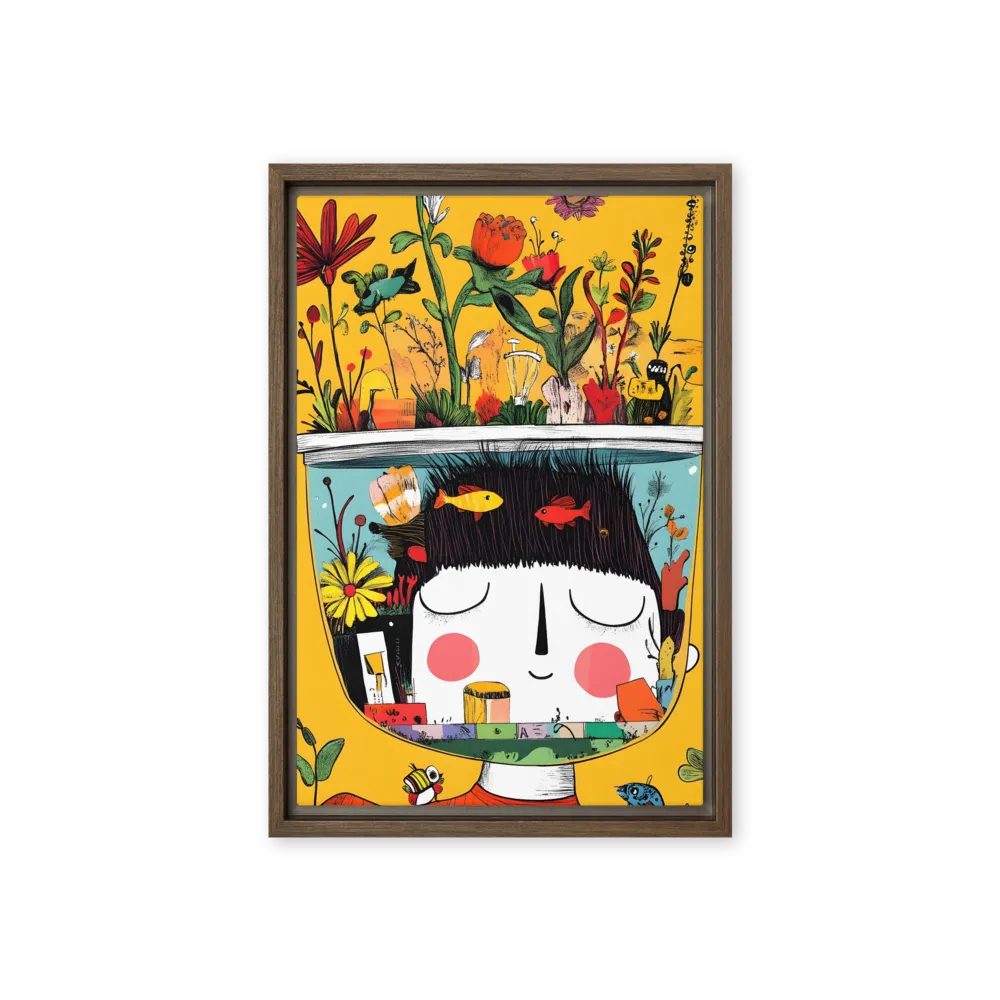 Whimsical Garden Head | Canvas with Brown Frame | 12″×18″