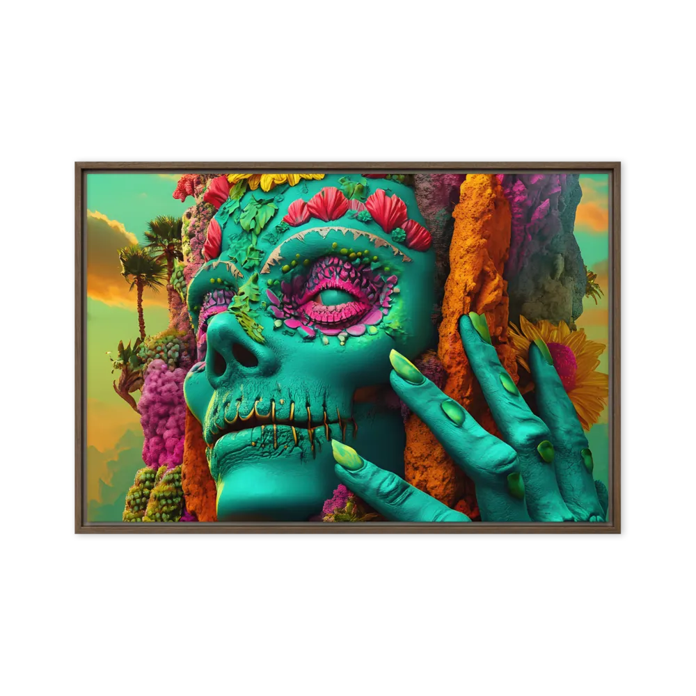 Ethereal Skull Garden | Canvas with Brown Frame | 20″×30″