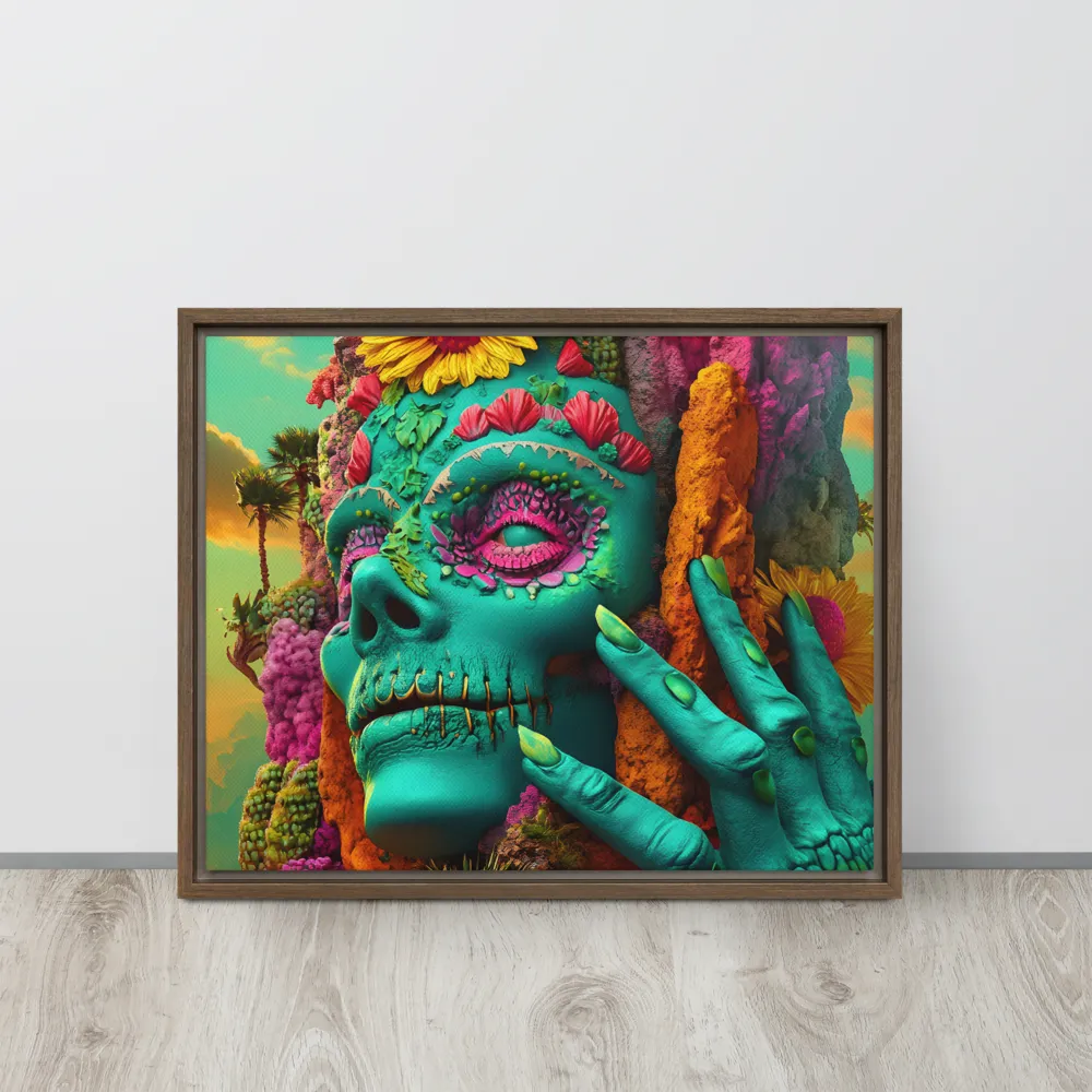 Ethereal Skull Garden | Canvas with Brown Frame | 16″×20″