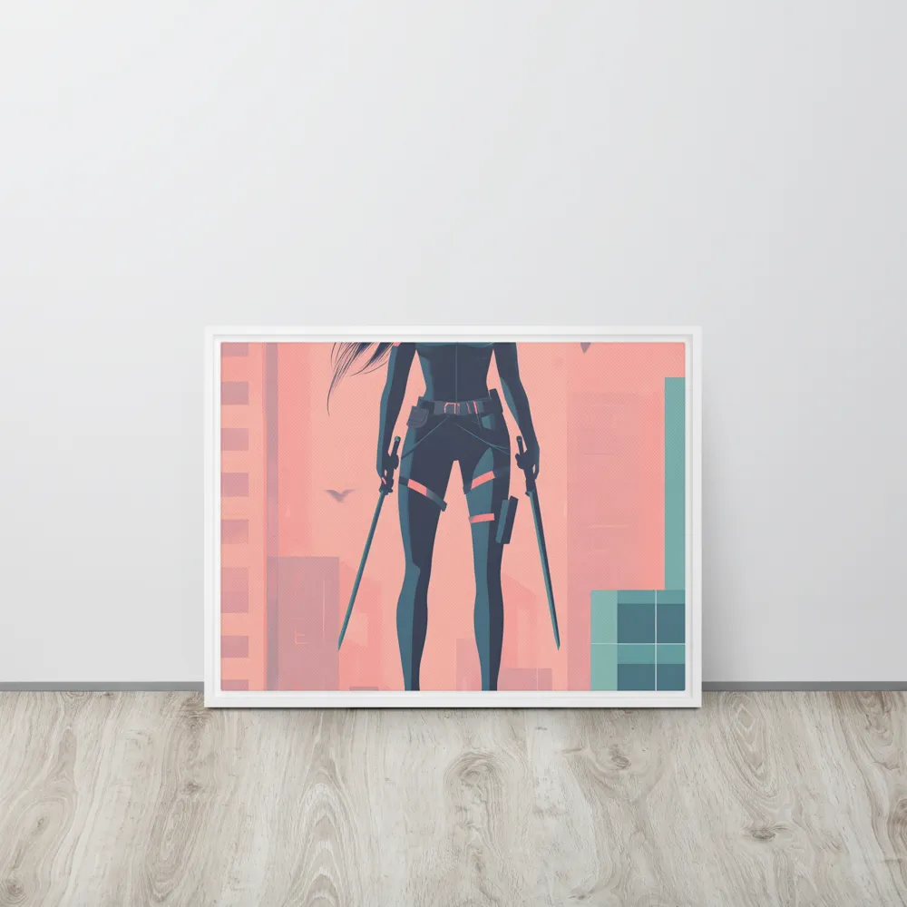 Urban Sentinel: A Warrior's Stand | Canvas with White Frame | 18″×24″