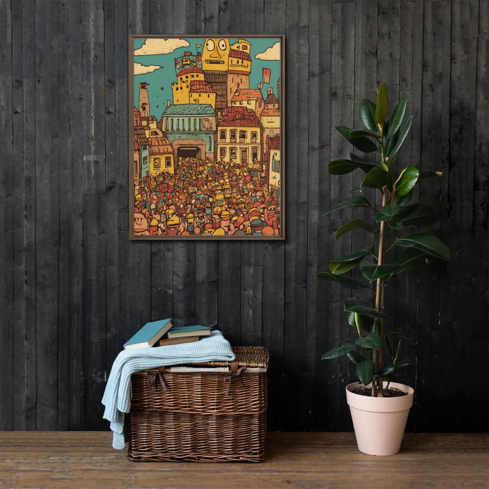 The Quirky City Gathering | Canvas with Brown Frame | 24″×32″