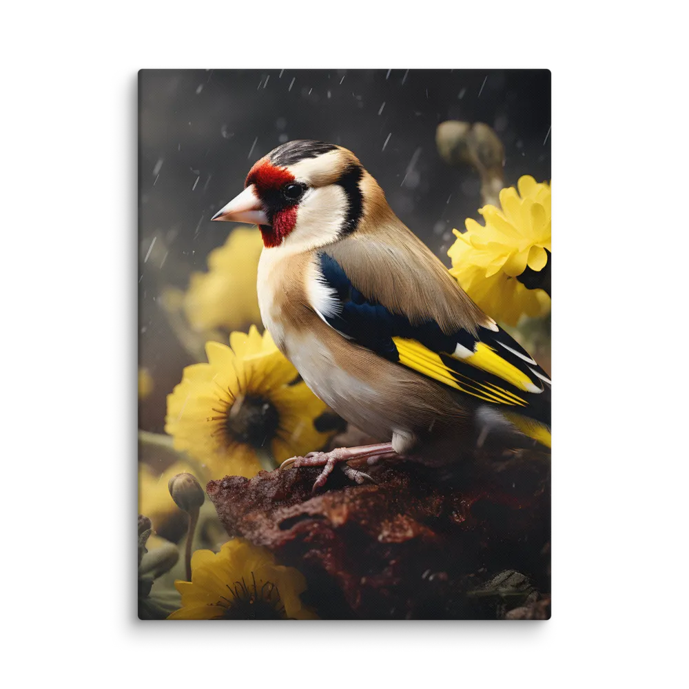 Harmony in Nature: A Goldfinch Amidst Blooms | Canvas | 30″×40″