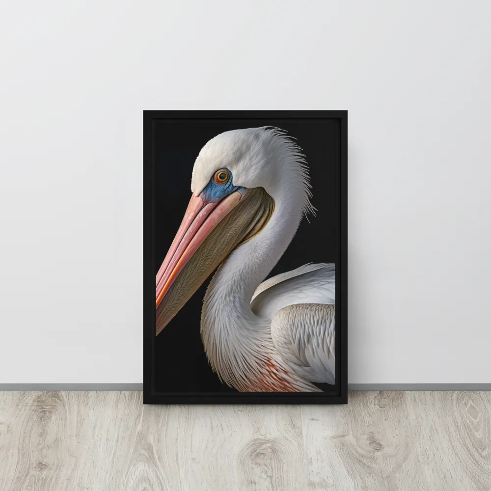 Elegance in White: The Pelican | Canvas with Black Frame | 12″×18″
