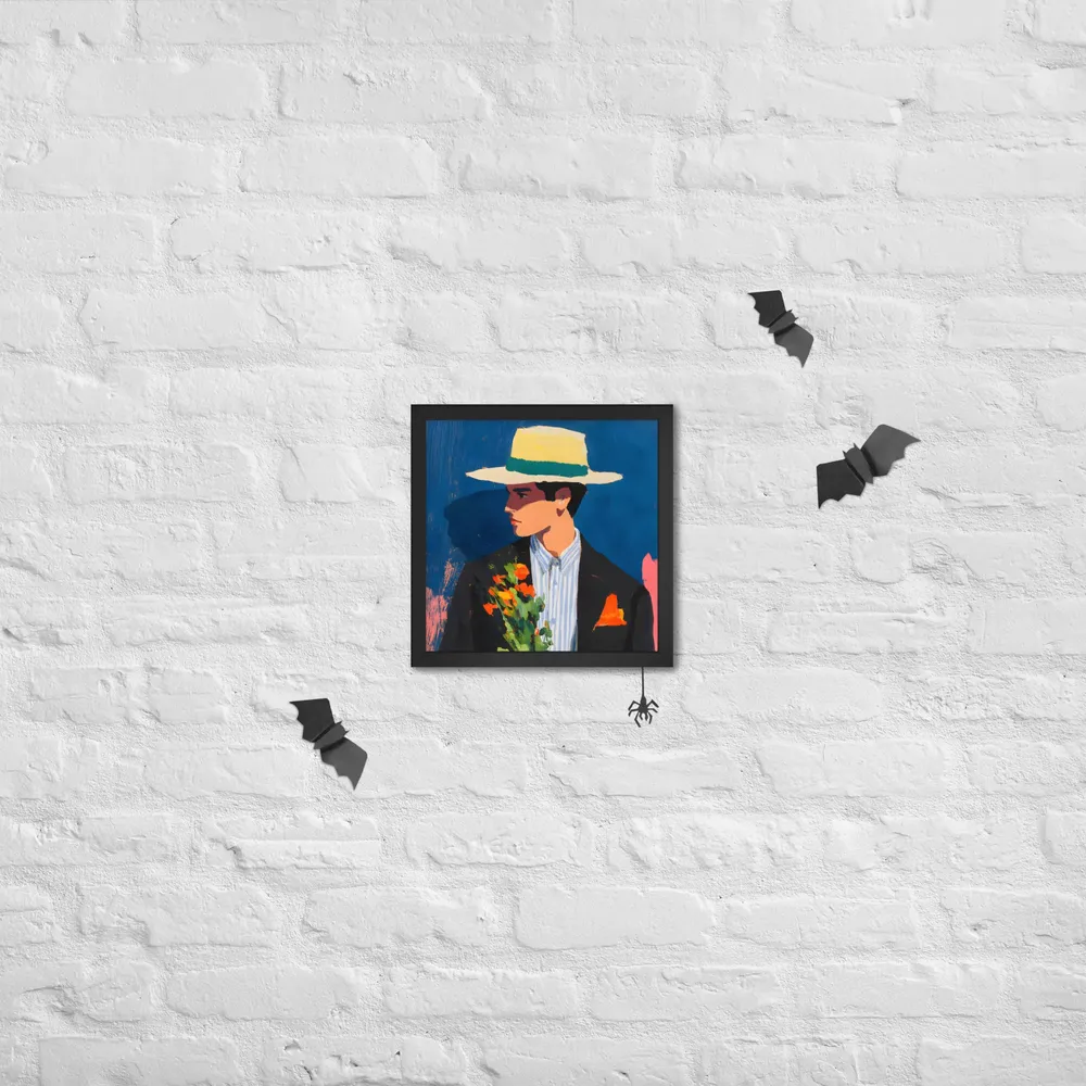 Portrait with Hat and Flowers 
 Poster with Black Frame | 12″x 12″