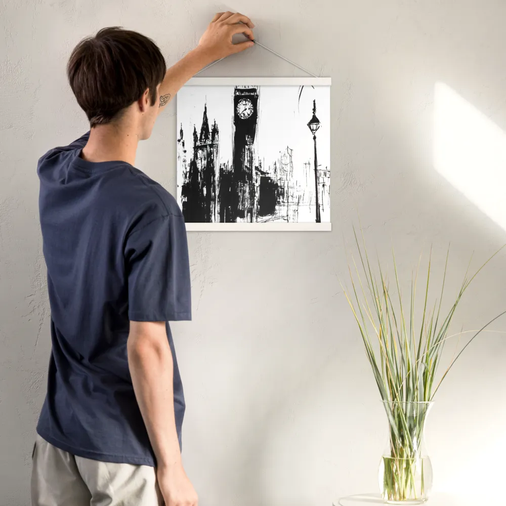 Clock Tower in Motion | Poster With White Wood Hanger | 16″×16″