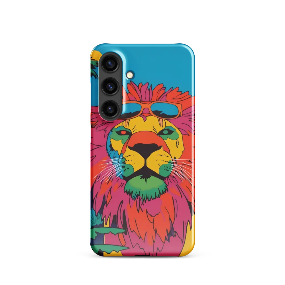 Lion with Sunglasses: A Vibrant Tropical Portrait | Phone Case |  S24 | Snap Case | Glossy