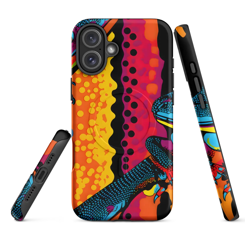 Colorful Encounters: The Playful Geckos | Phone Case |  16 Plus | MagSafe® Tough Case | Matte
