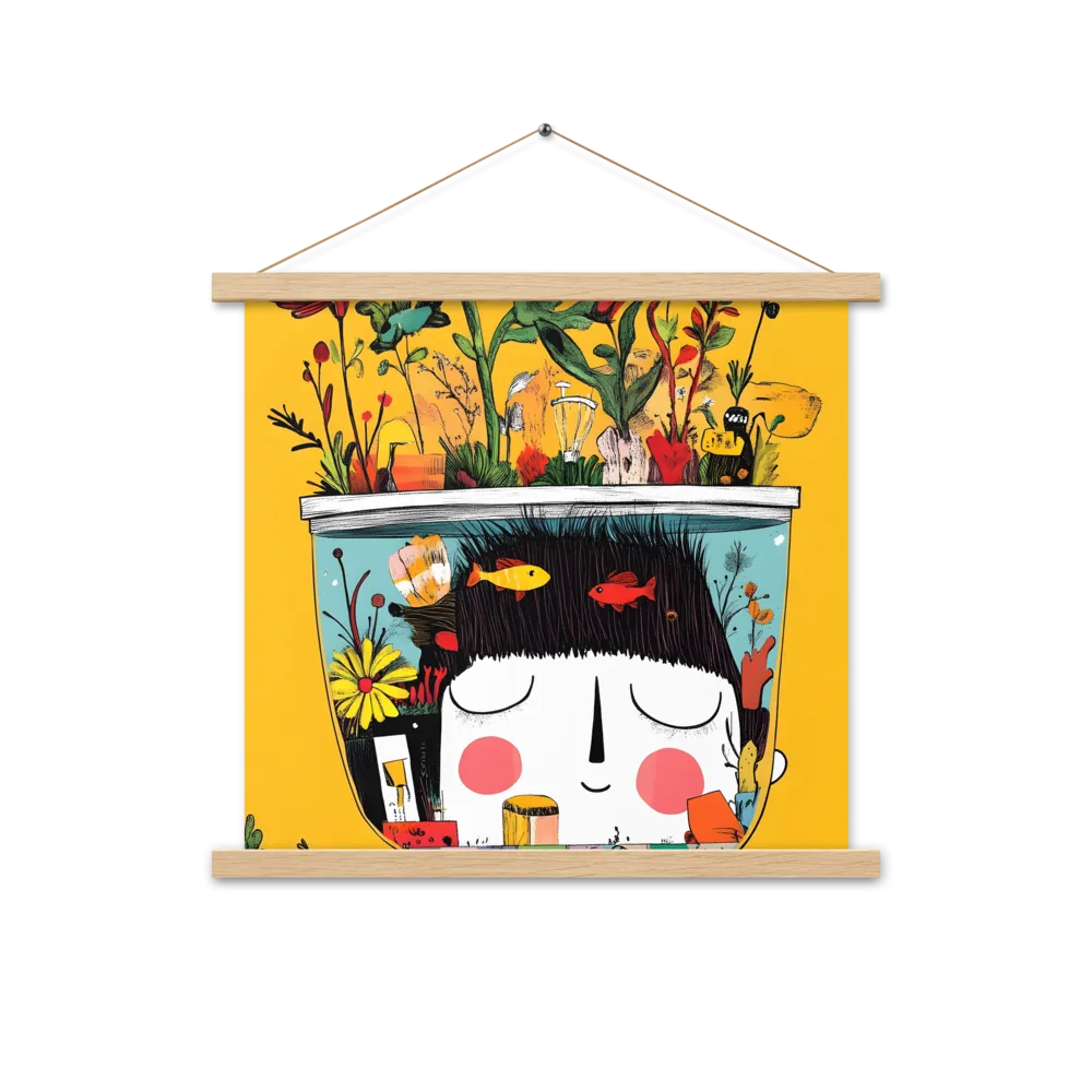 Whimsical Garden Head | Poster With Oak Wood Hanger | 18″×18″