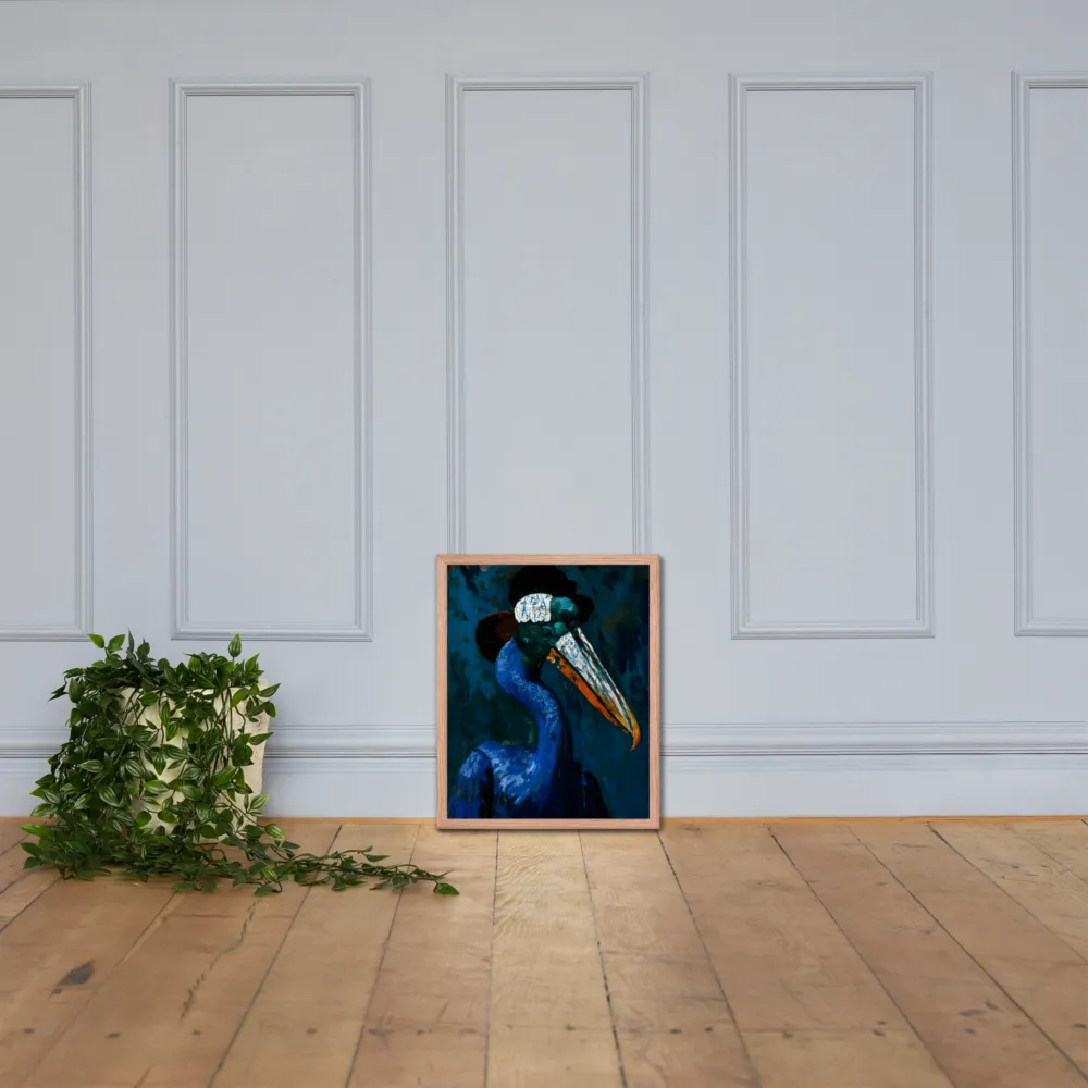 Majestic Absurdity: The Hat-Wearing Bird | Poster with Red oak Frame | 16″×20″