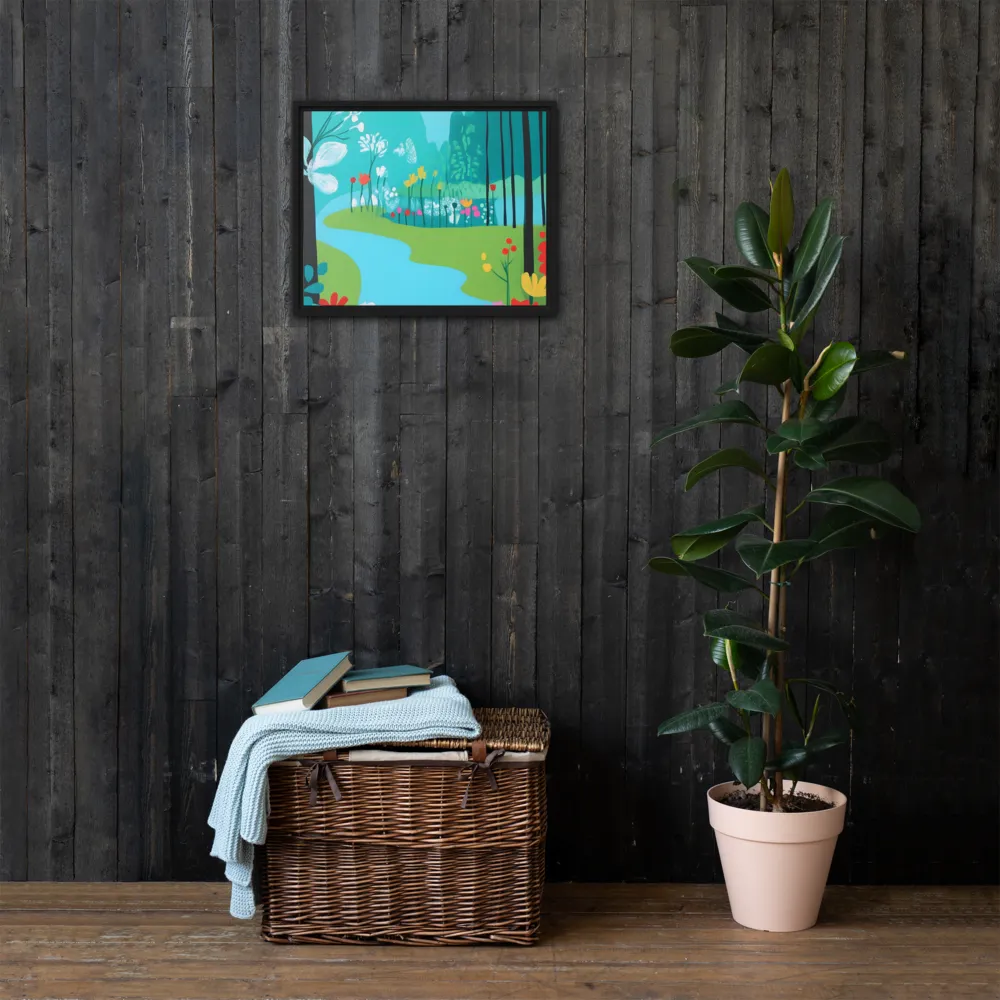 Whispers of Spring: A Colorful Retreat | Canvas with Black Frame | 16″×20″