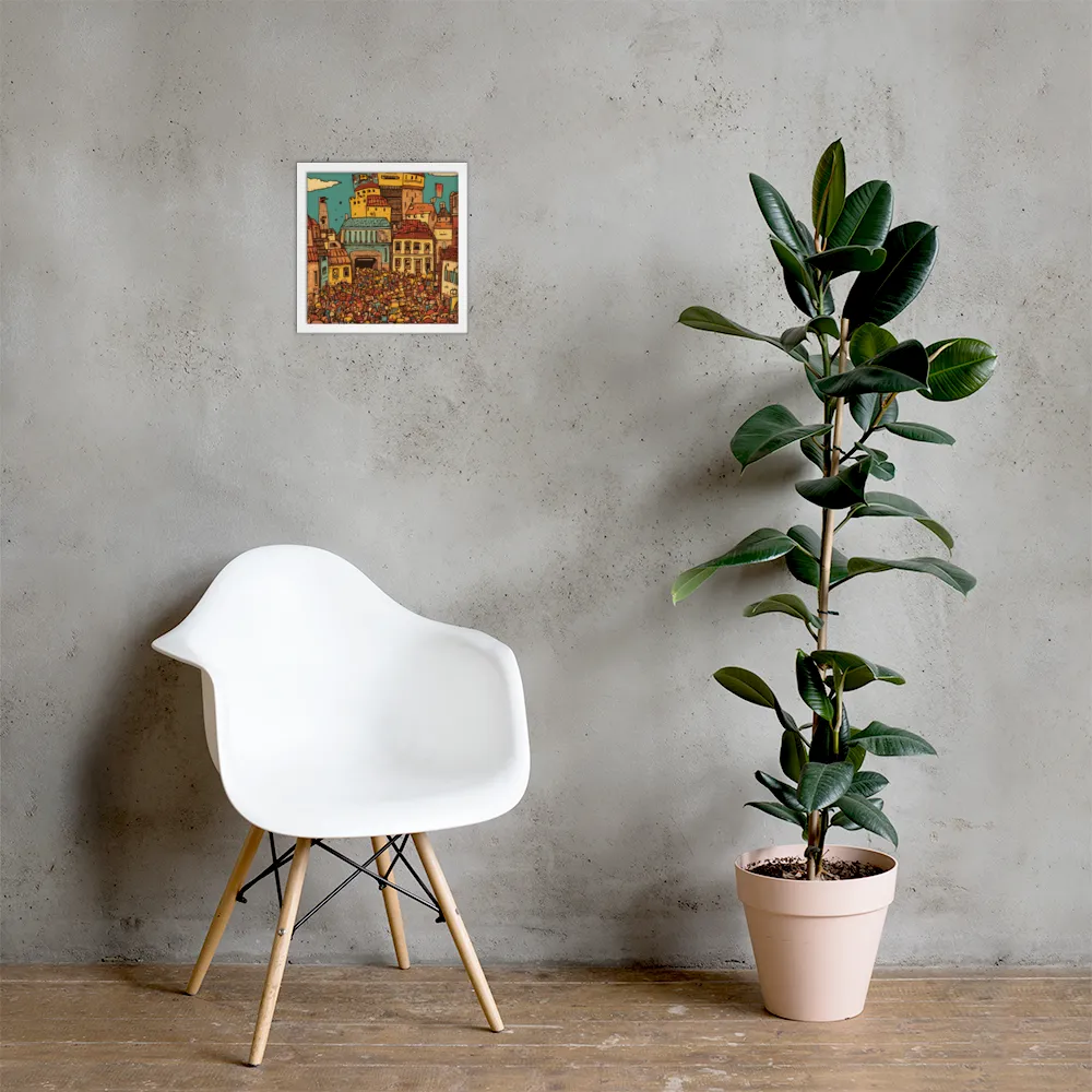 The Quirky City Gathering | Poster with White Frame | 12″×12″