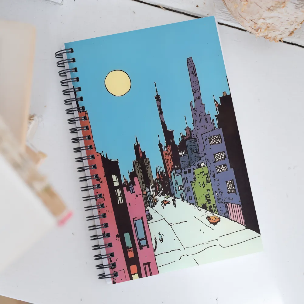 Vibrant Cityscape under the Moon | Spiral Notebook