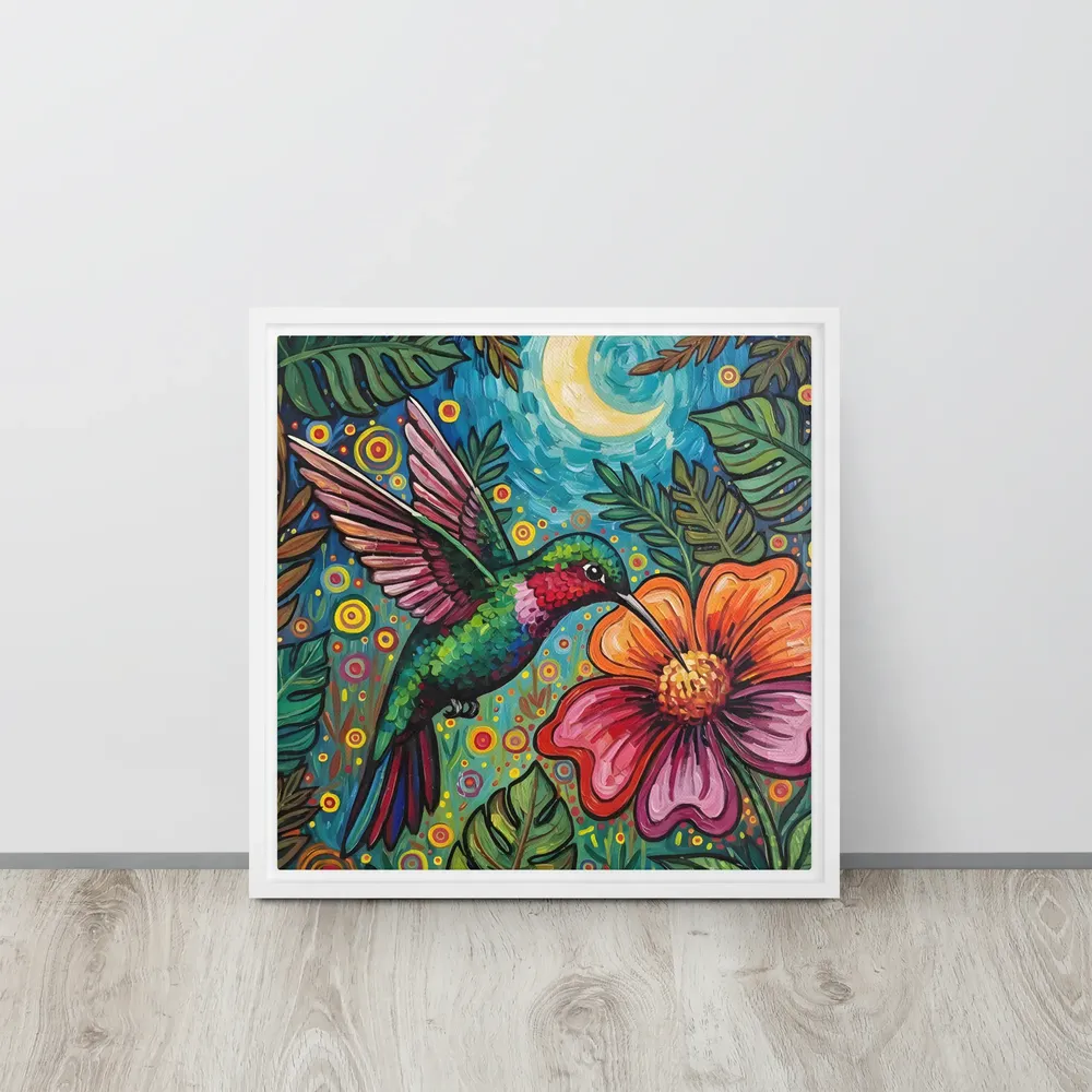 Moonlit Hummingbird 
 Canvas with White Frame | 16″x 16″