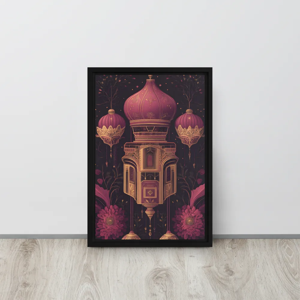 Ornate Harmony: A Digital Floral Architecture | Canvas with Black Frame | 12″×18″