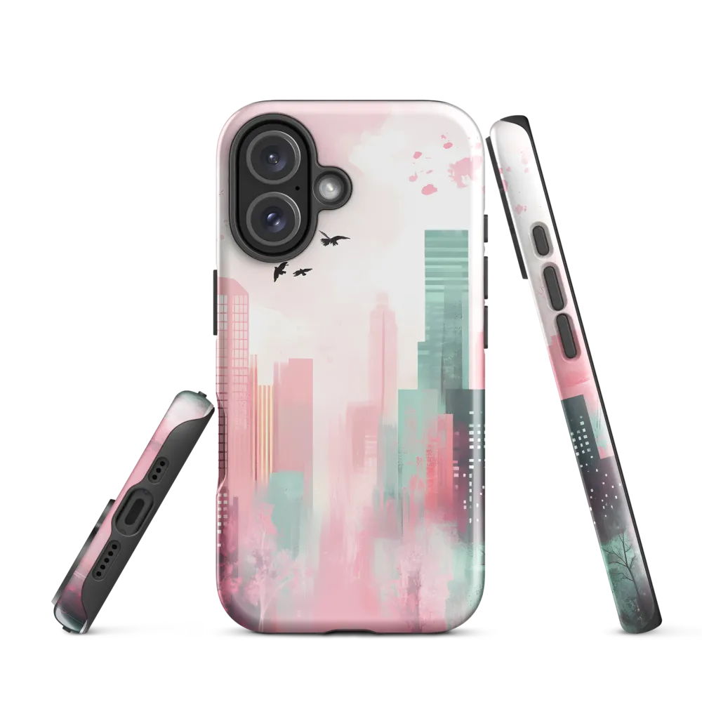 Dreamy Cityscape in Pink and Cyan