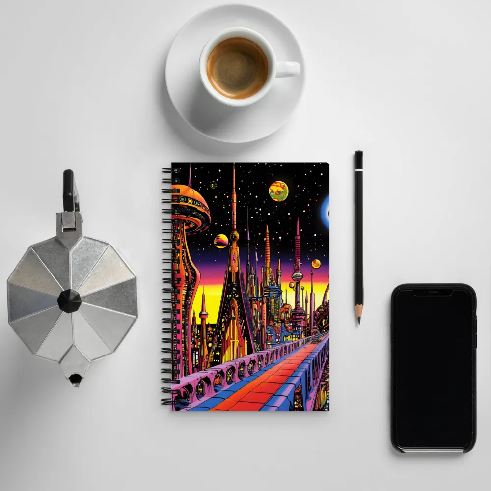 Futuristic Cosmos: A Journey Through Neon Cities | Spiral Notebook