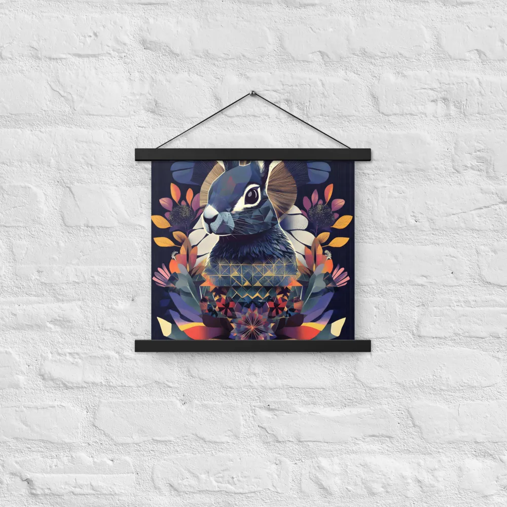 Ethereal Bunny: A Geometric Wonderland | Poster With Black Wood Hanger | 14″×14″