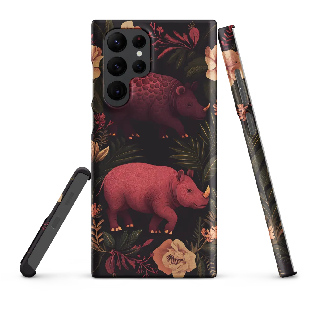 Rhinos in Floral Embrace