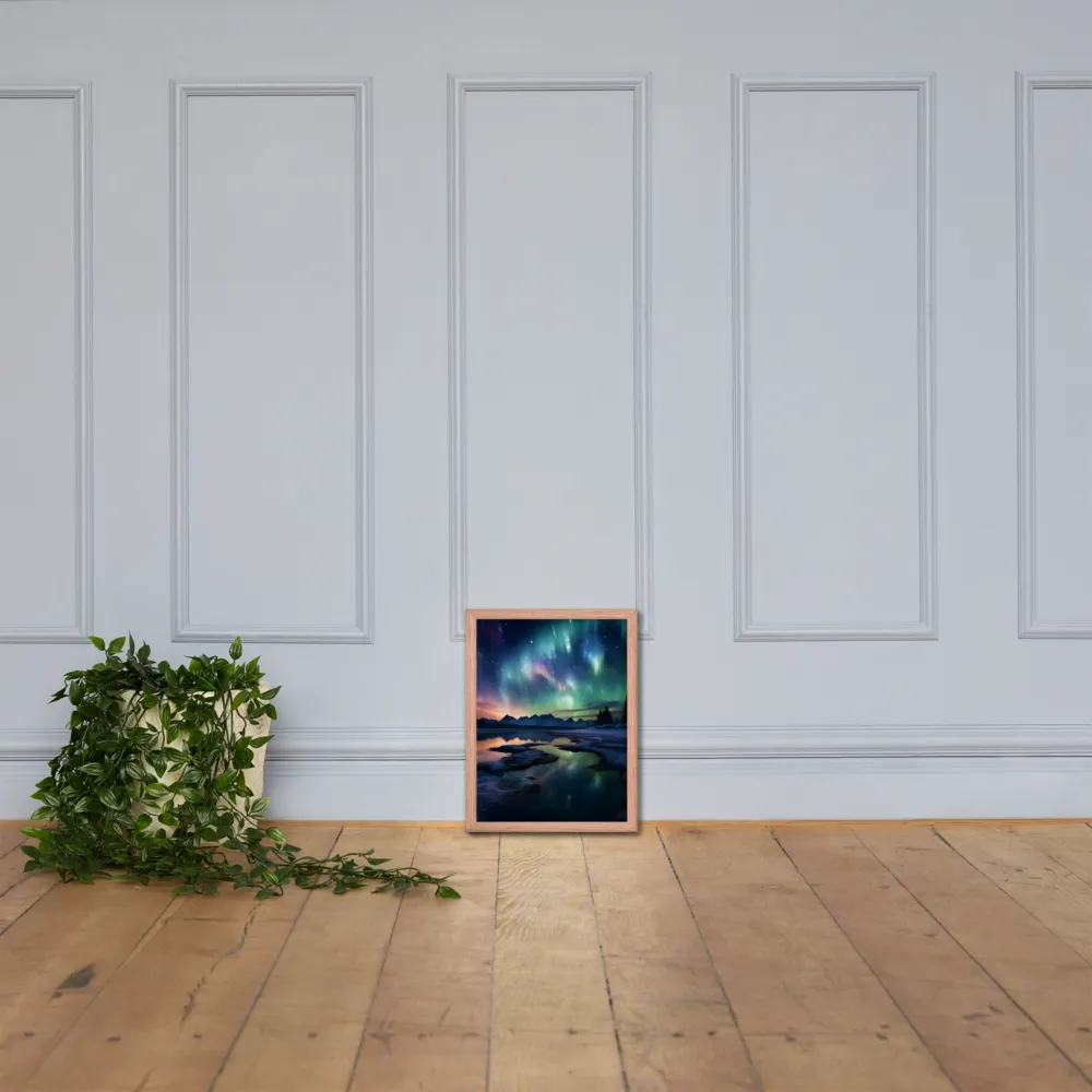 Ethereal Aurora: A Night Under the Stars | Poster with Red oak Frame | 12″×16″