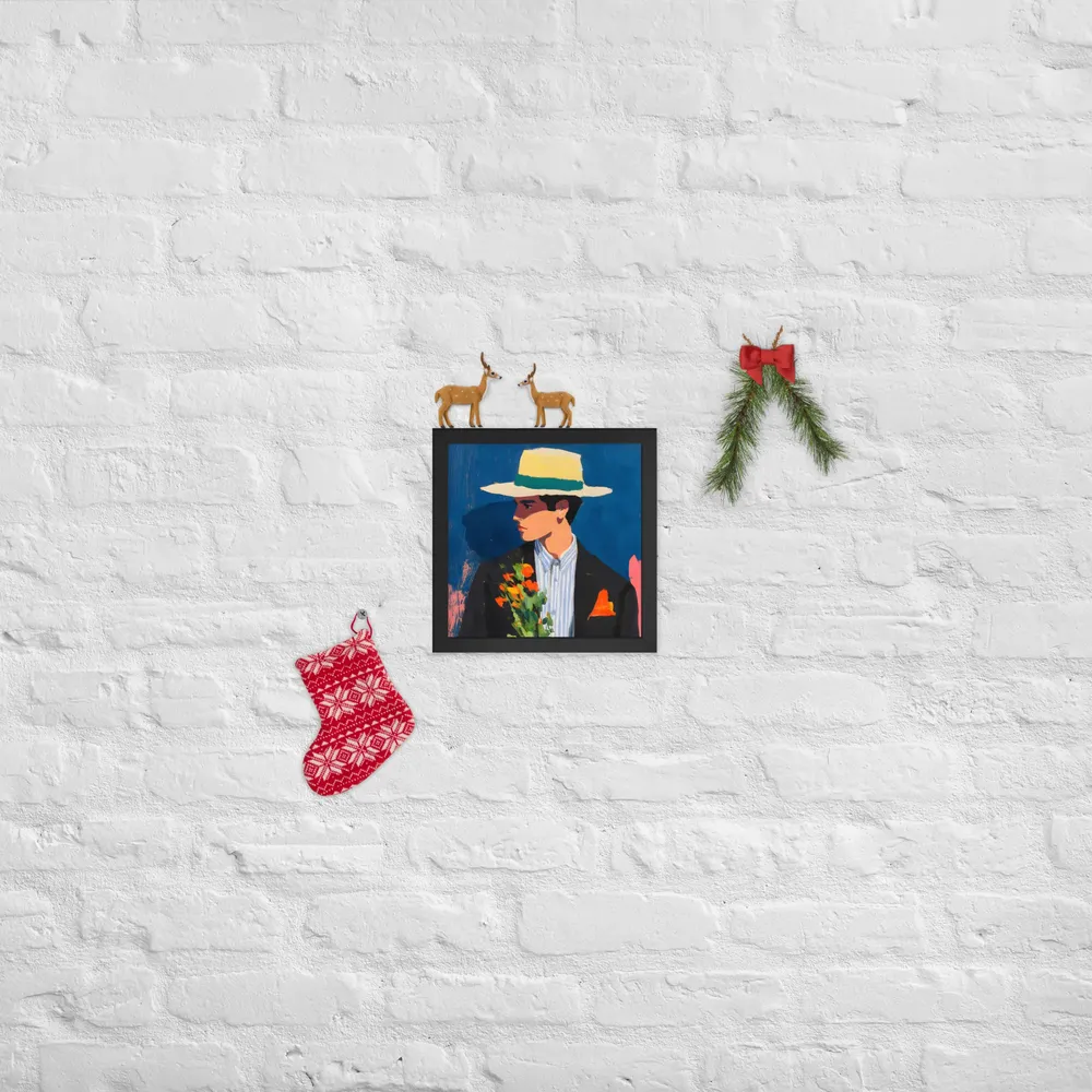 Portrait with Hat and Flowers 
 Poster with Black Frame | 10″x 10″