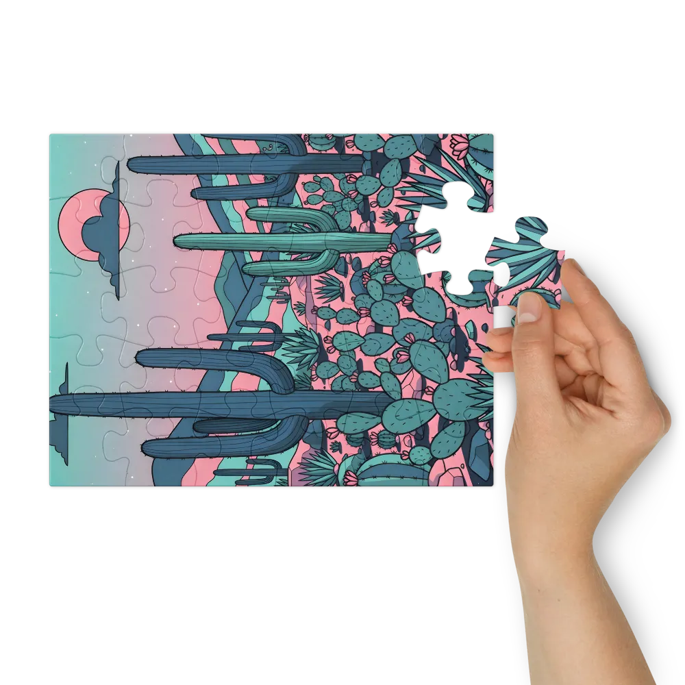 Moonlit Cactus Desert 
 Jigsaw Puzzle in Tin Box