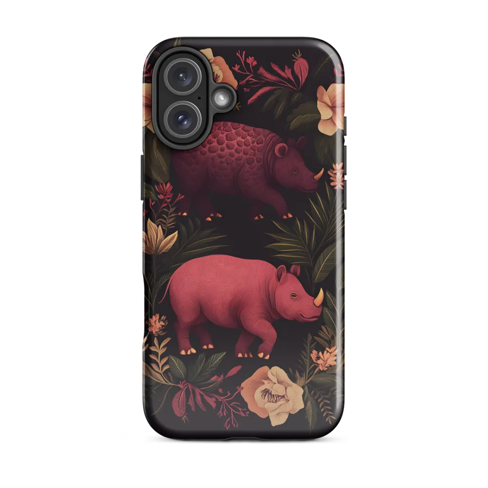 Rhinos in Floral Embrace