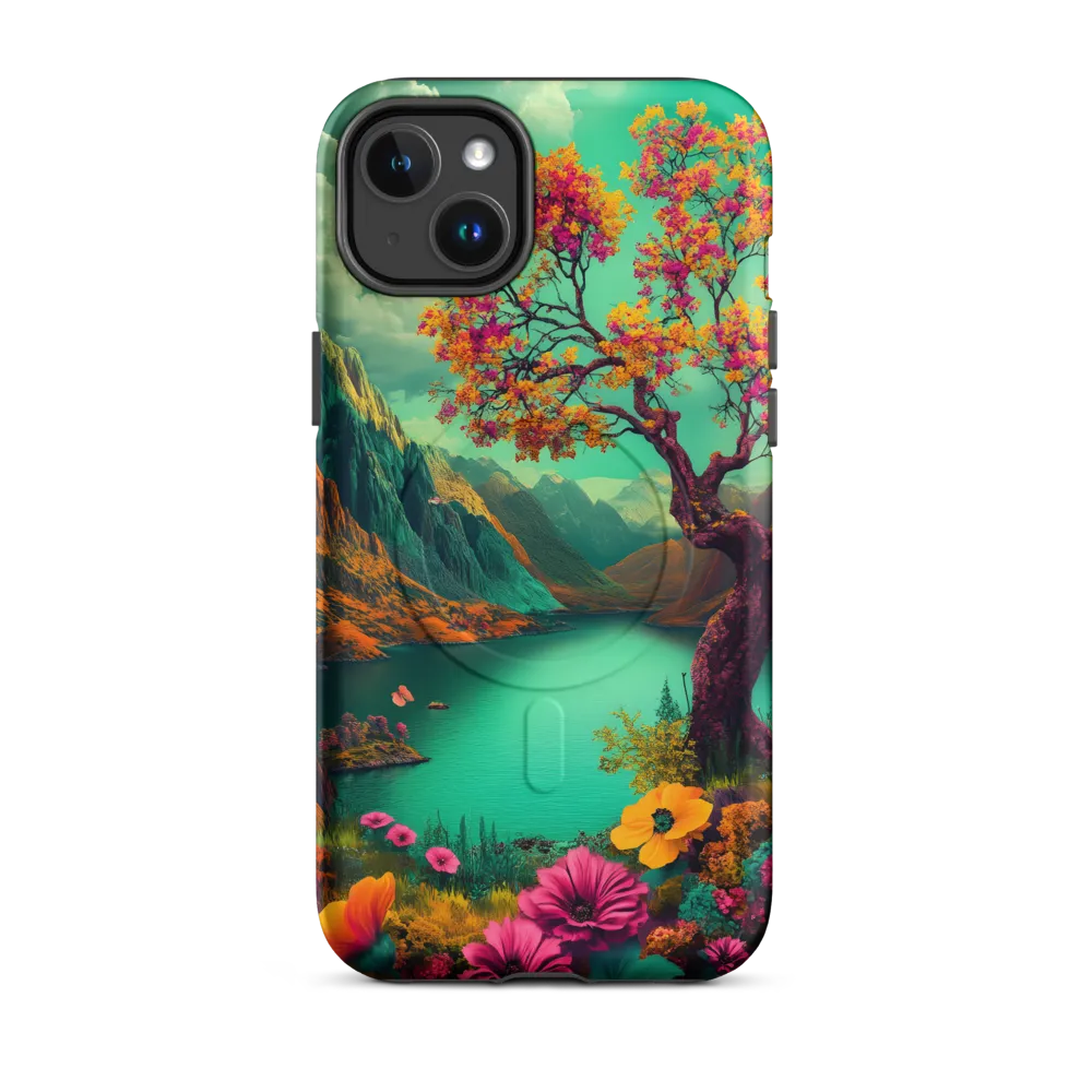 Magenta Bloom over Teal Lake