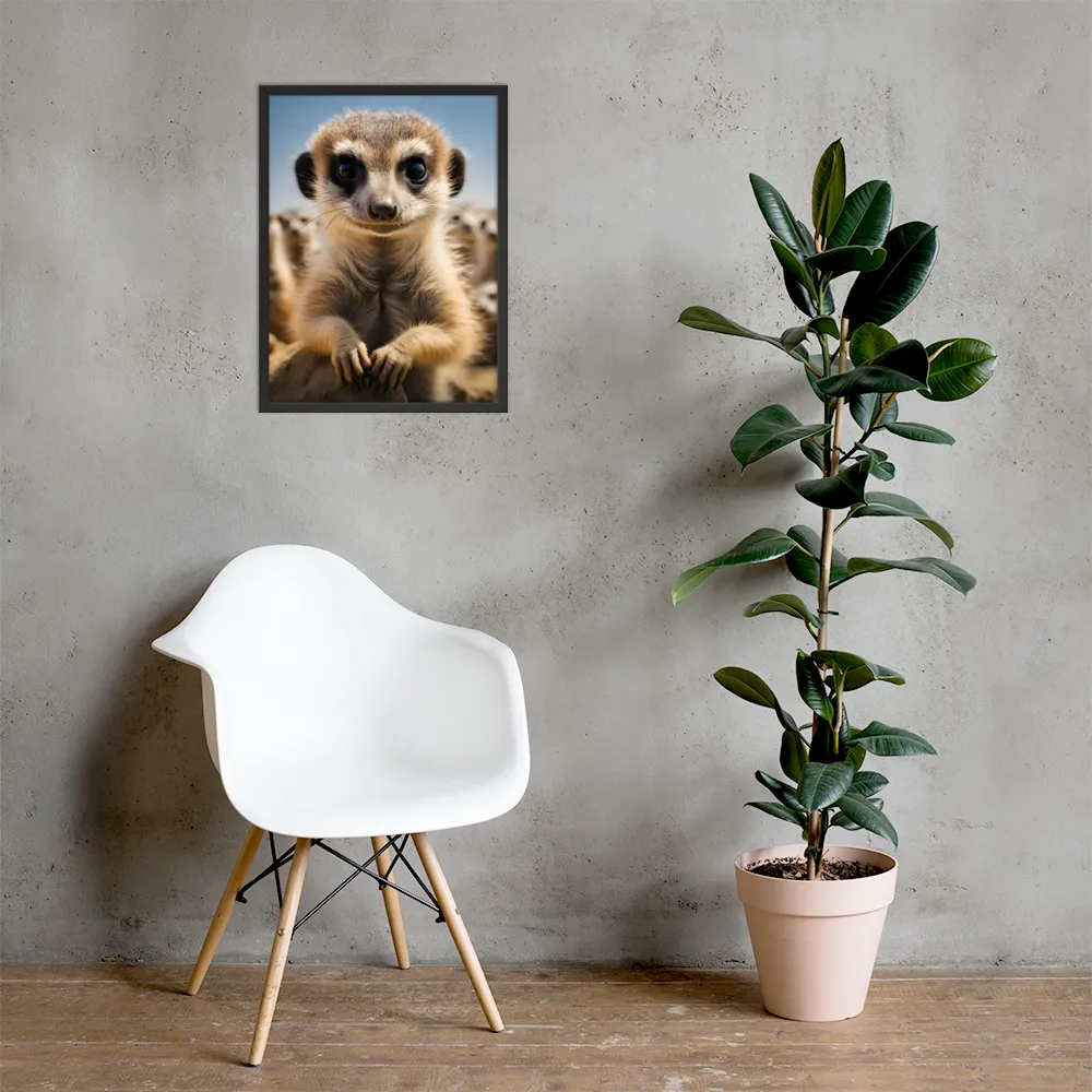 Curious Stance: The Meerkat's Gaze | Poster with Black Frame | 18″×24″
