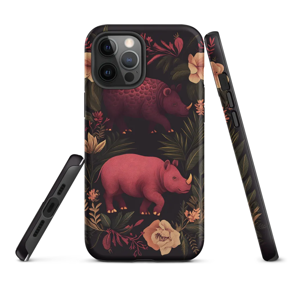 Rhinos in Floral Embrace