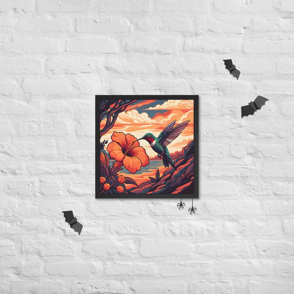 Hummingbird and Hibiscus 
 Poster with Black Frame | 18″x 18″