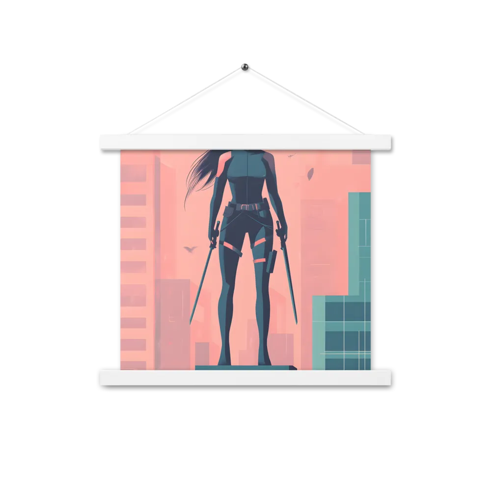 Urban Sentinel: A Warrior's Stand | Poster With White Wood Hanger | 14″×14″