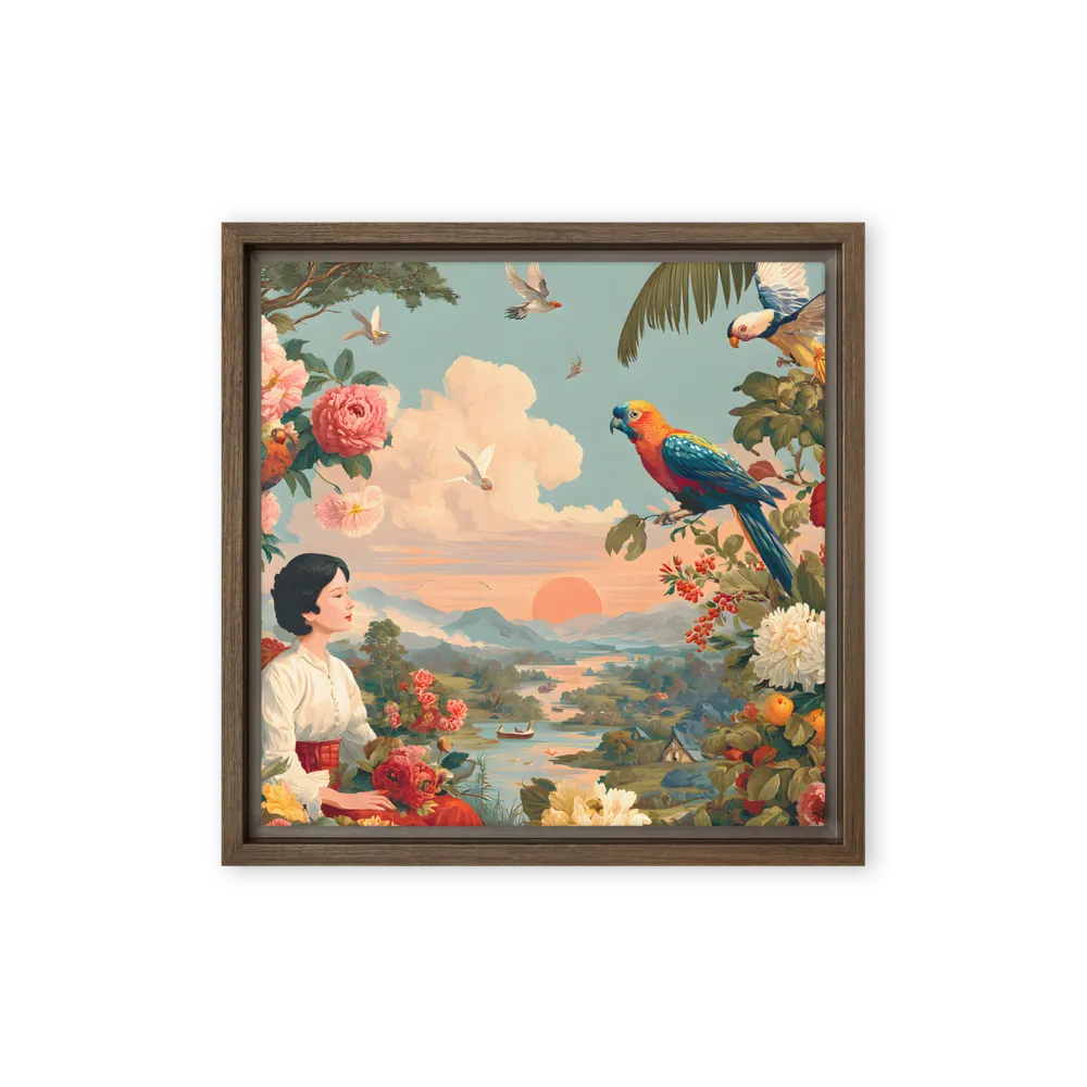 Sunset Garden Reverie 
 Canvas with Brown Frame