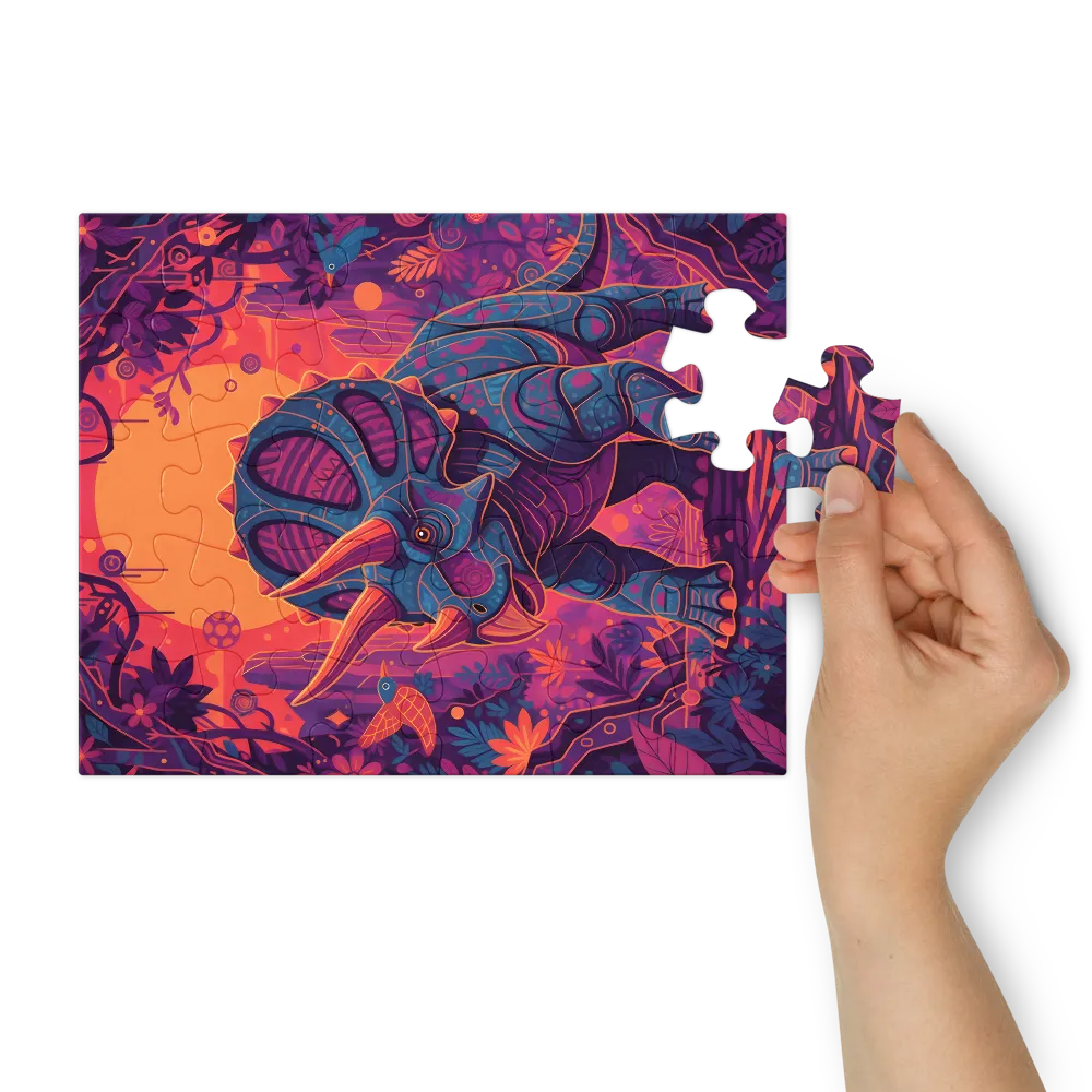 Sunset Triceratops 
 Jigsaw Puzzle in Tin Box