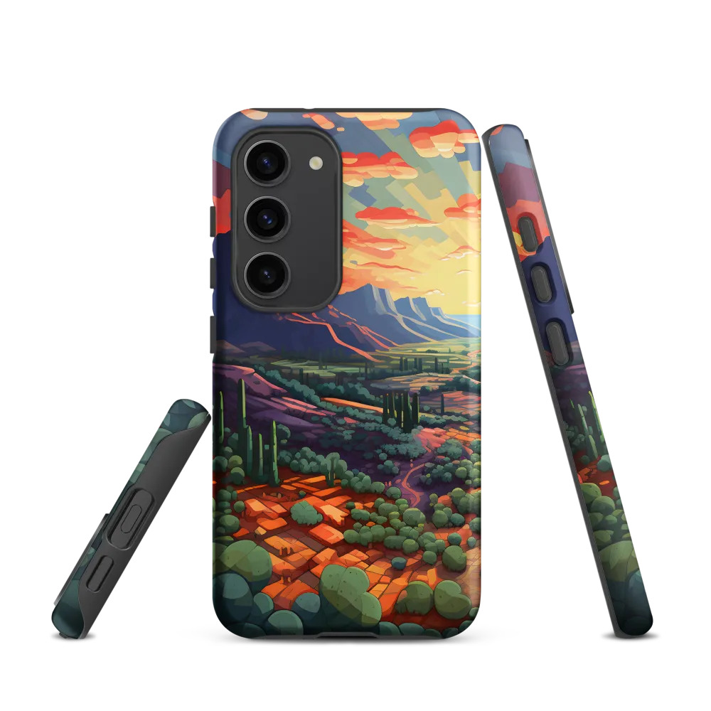 Sunset Over a Geometric Desert Valley