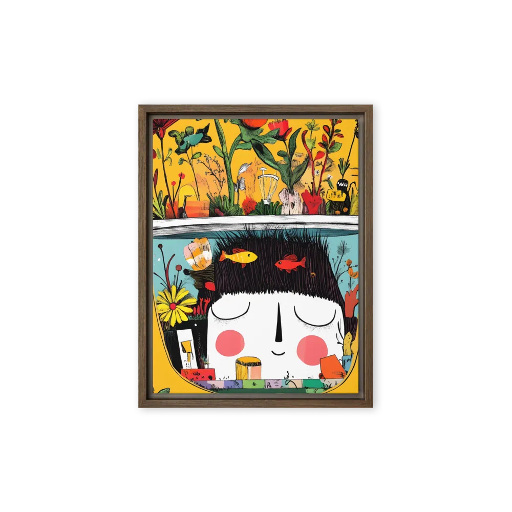 Whimsical Garden Head | Canvas with Brown Frame | 9″×12″