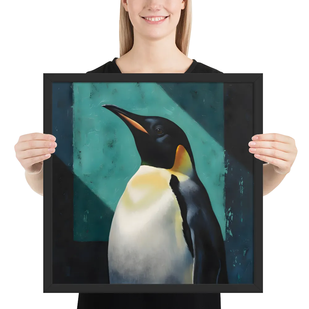 Regal Penguin 
 Poster with Black Frame | 18″x 18″