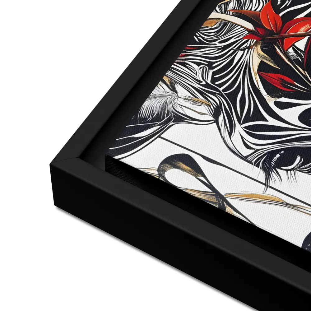 Floral Elegance: The Giraffe's Portrait | Canvas with Black Frame | 12″×16″
