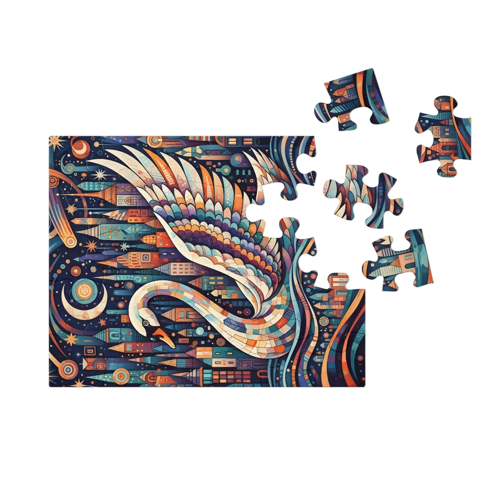 Starlit Mosaic Swan 
 Jigsaw Puzzle in Tin Box