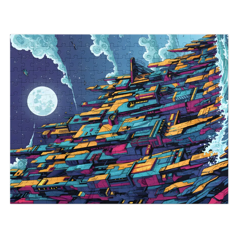 Moonlit Neon City 
 Jigsaw Puzzle in Tin Box