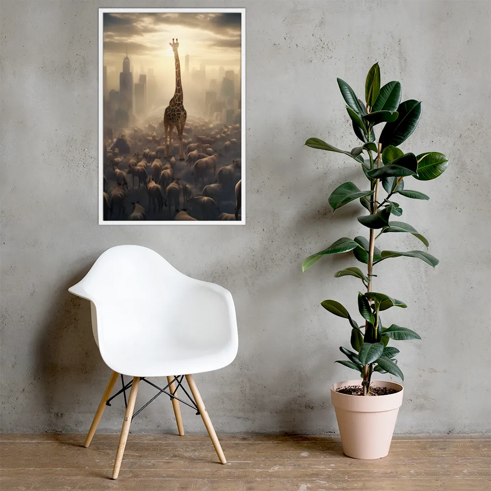 Urban Serengeti: A Giraffe's Perspective | Poster with White Frame | 24″×36″