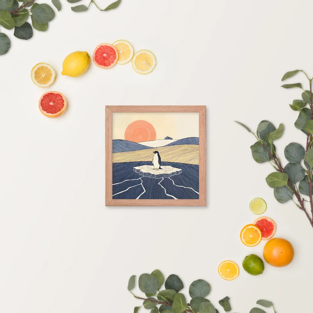 Solitary Penguin 
 Poster with Red oak Frame | 10″x 10″