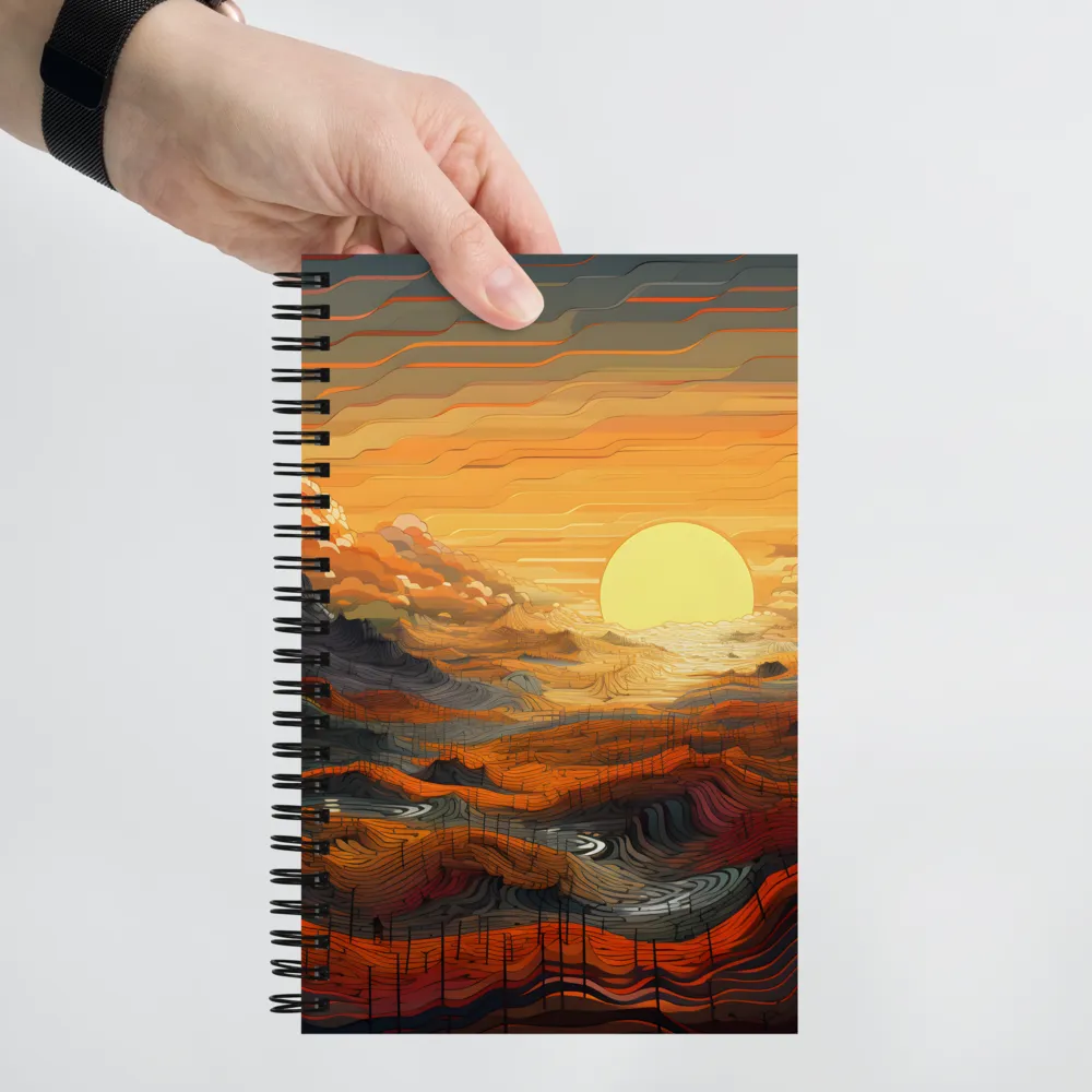 Ethereal Sunset: A Serene Landscape in Flowing Forms | Spiral Notebook