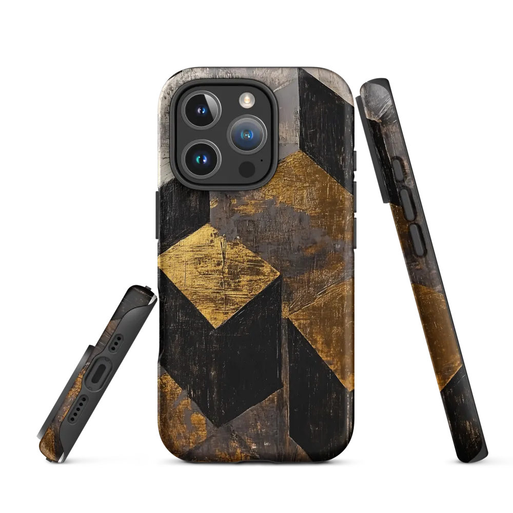 Geometric Harmony in Gold and Black | Phone Case |  16 Pro | Tough Case | Matte