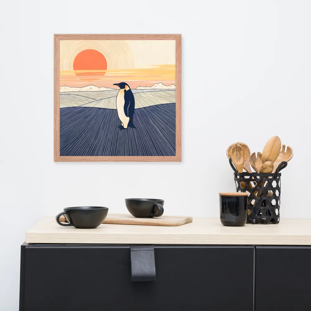 Penguin at Sunset 
 Poster with Red oak Frame | 16″x 16″