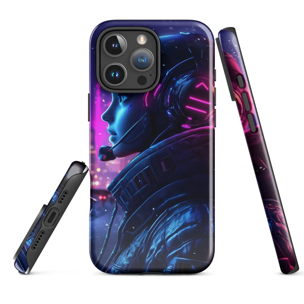 Dystopian Elegance: Cyberpunk Figure in Neon | Phone Case |  16 Pro Max | Tough Case | Glossy