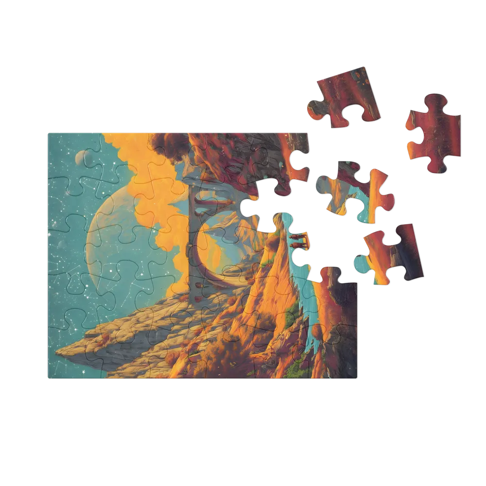 Bridge Under a Teal Sky 
 Jigsaw Puzzle in Tin Box