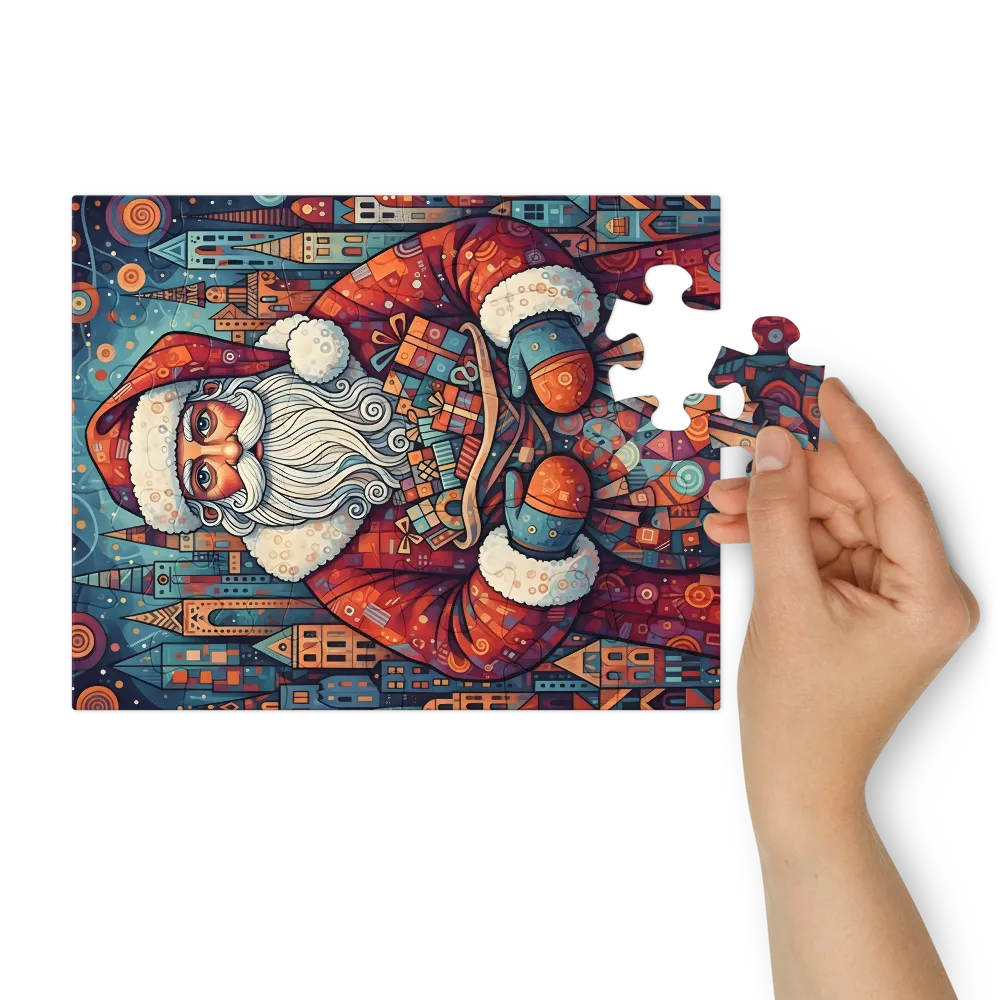 Mosaic Santa 
 Jigsaw Puzzle in Tin Box