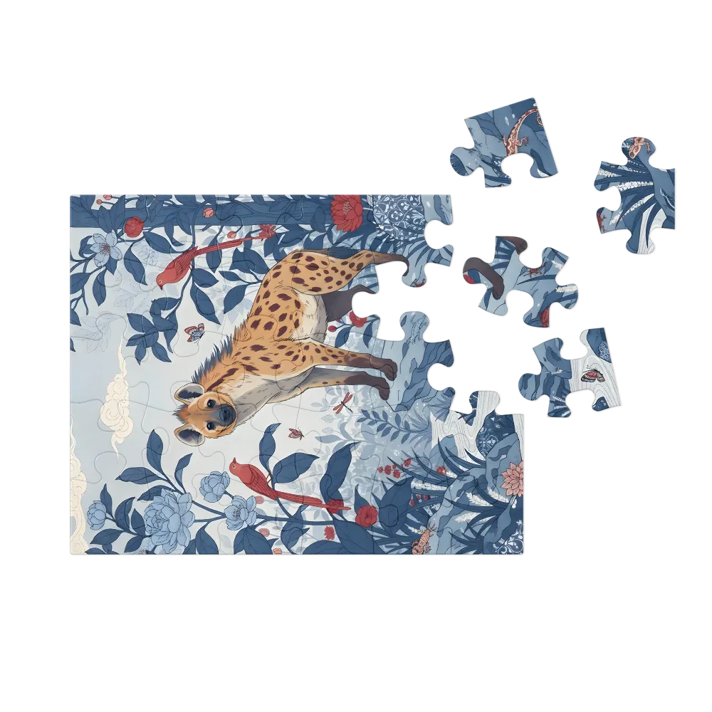 Hyena in the Blue Garden 
 Jigsaw Puzzle in Tin Box