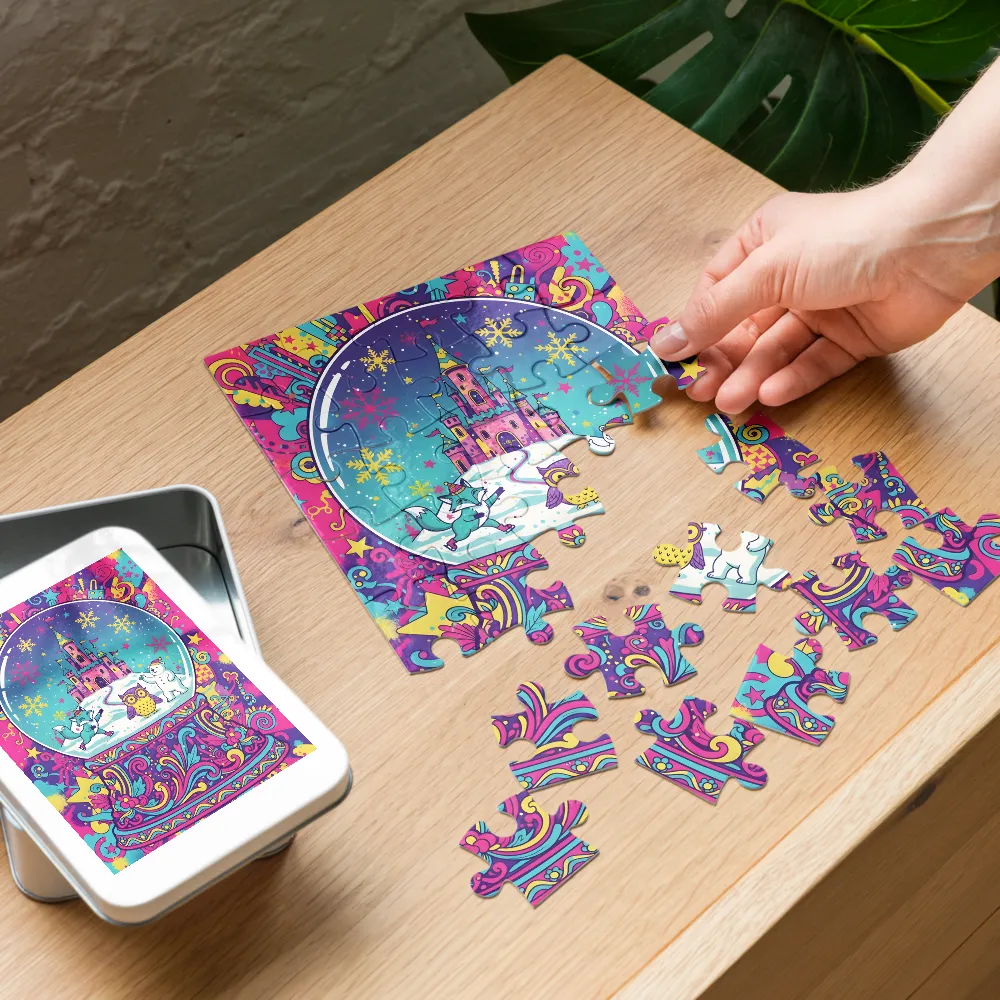 Neon Snow Globe 
 Jigsaw Puzzle in Tin Box