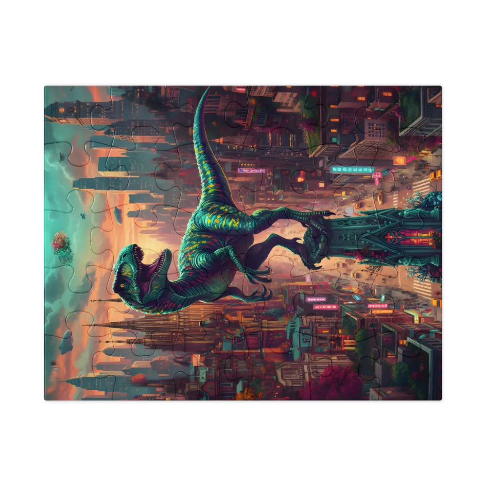 Raptor Over Metropolis 
 Jigsaw Puzzle in Tin Box